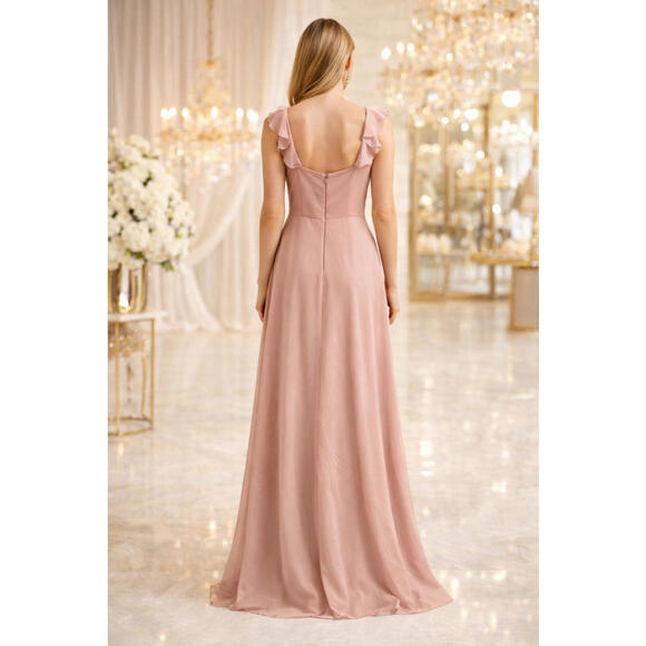 Morilee Desert Rose Chiffon Ruffle Strap Floor-Length Dress Sz 4 NWT Anthro - Picture 2 of 8